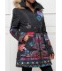 coat long quilted ethnic print fur hood brand 101 idees 1809W