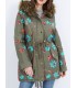 cappotto in cotone con fiori ricamati cappuccio pelo marca 101 IDEES