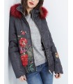 coat short quilted print floral fur hood brand 101 idees 1817W