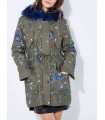 Cotton coat with embroidered flowers fur hood brand 101 idees 3801Z