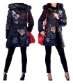 coat long quilted print floral fur hood brand 101 idees 1826Z